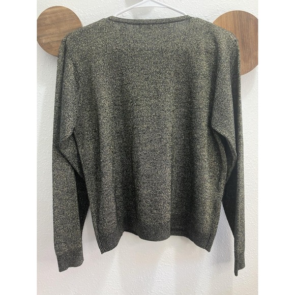 RARE‎ VTG Karen Scott Cardigan Sweater Black &Gold Metallic NYE NIGHT OUT PARTY - Picture 7 of 9